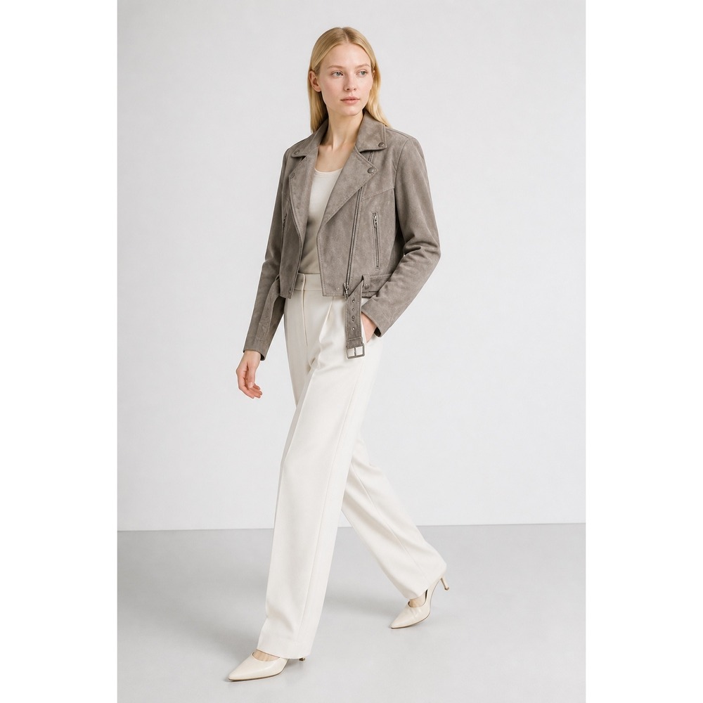 Blank NYC Morning Suede Moto Jacket Taupe Grey Leather Biker Medium